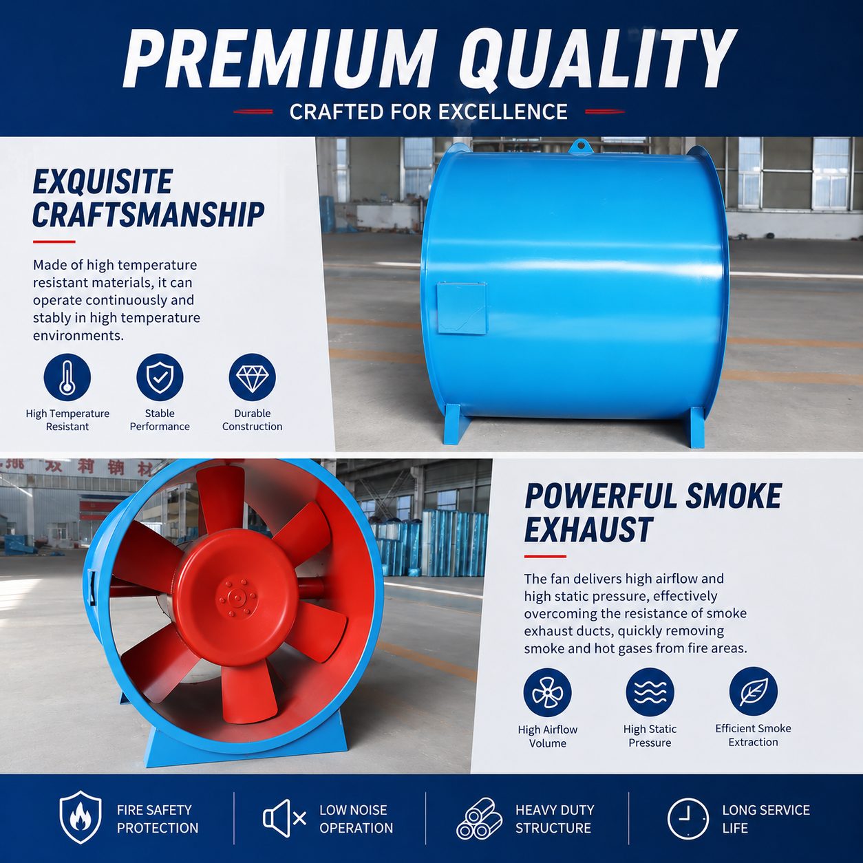 280°C Fire Smoke Exhaust Fan for Emergency Ventilation & Smoke Extraction