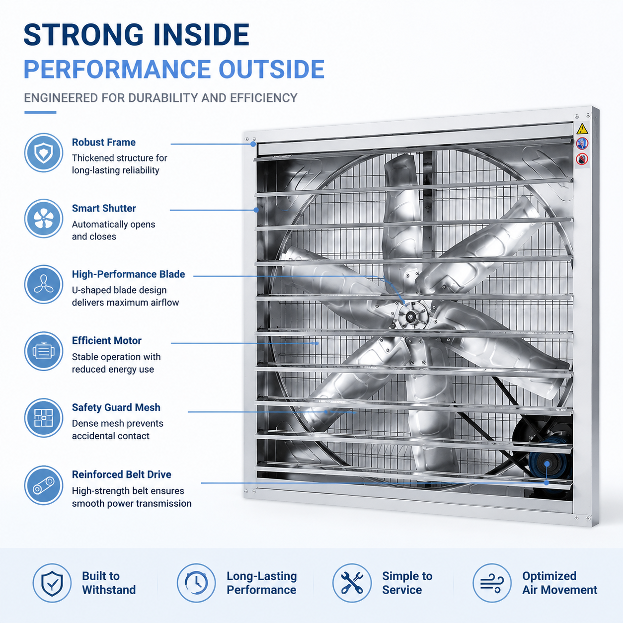 Industrial Negative Pressure Fan with Automatic Shutters