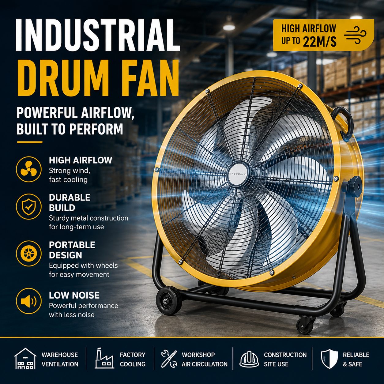 Industrial Drum Fan Portable High Airflow Cooling Fan