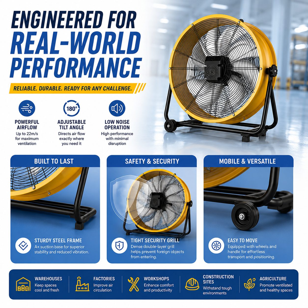 Industrial Drum Fan Portable High Airflow Cooling Fan