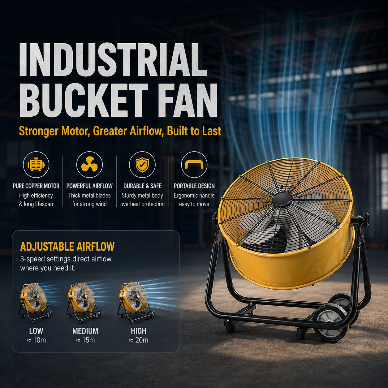 High Velocity Industrial Drum Fan for Warehouse Workshop Cooling
