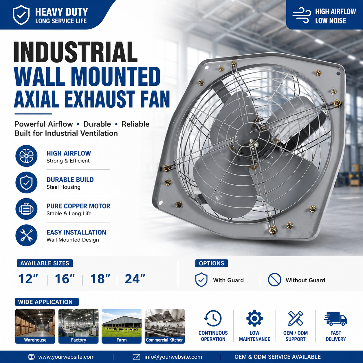 Industrial Square Axial Exhaust Fan Wall Mounted  Axial  Fan