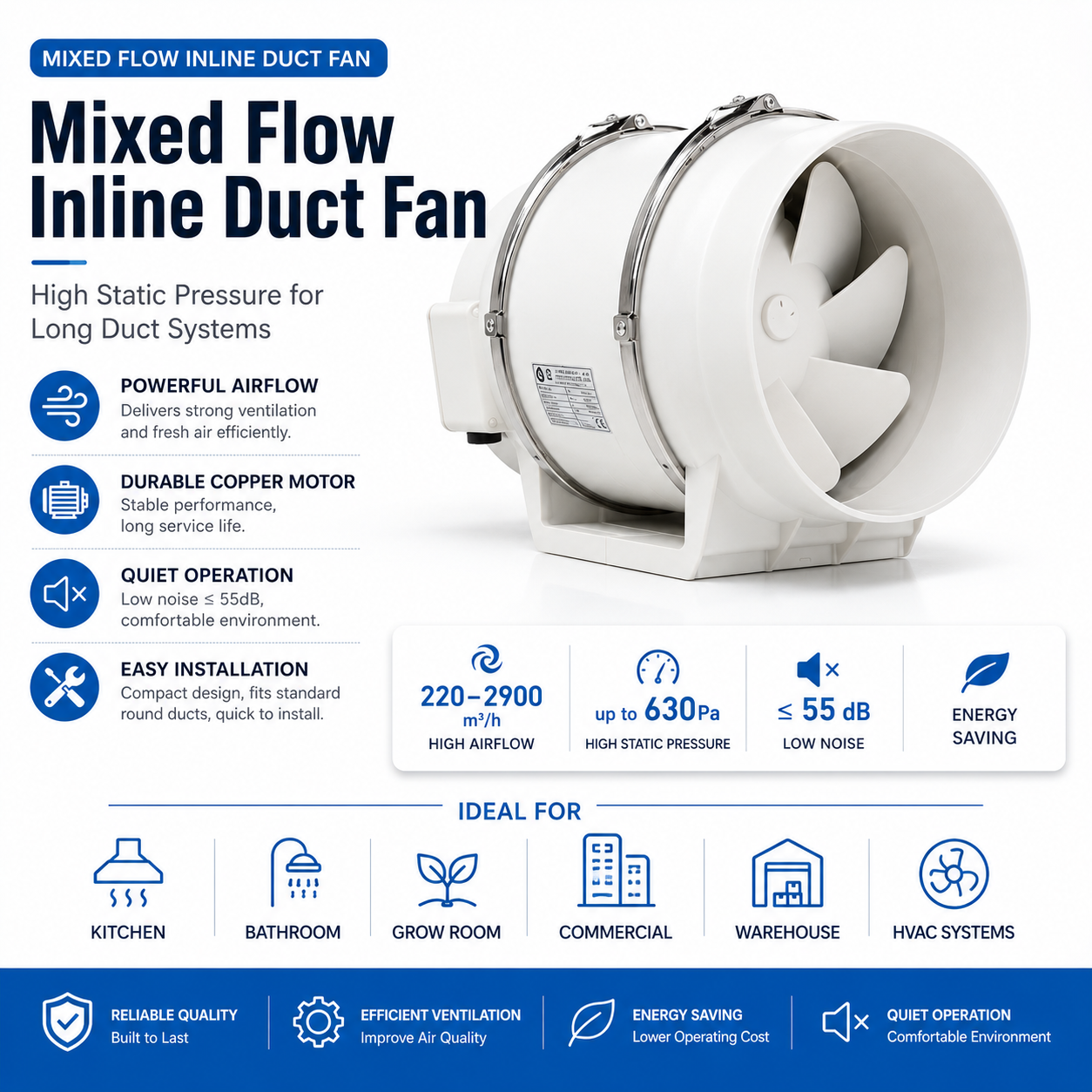 Mixed Flow Inline Duct Fan 