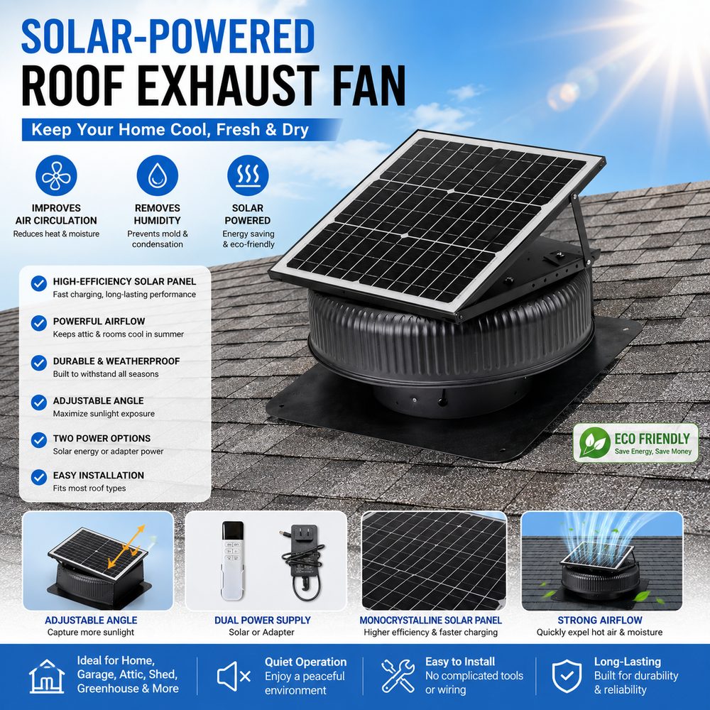 Solar Powered Industrial Roof Exhaust Fan with Dual Power Ventilator for Factory Warehouse Home 