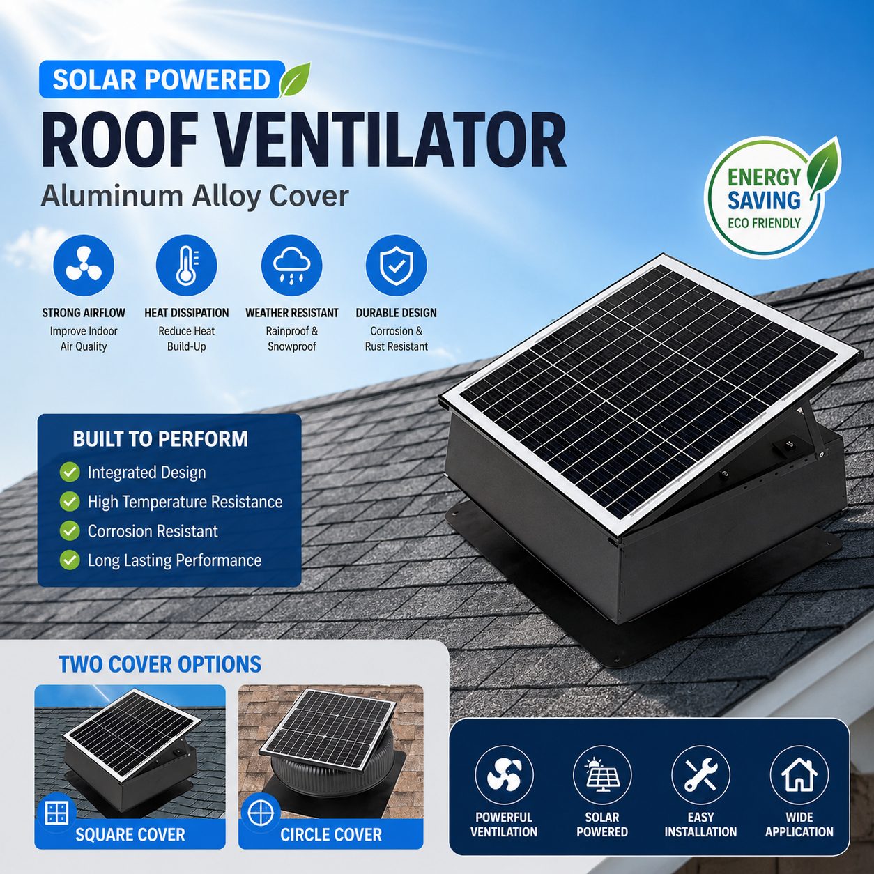 Solar Powered Industrial Roof Exhaust Fan with Dual Power Ventilator for Factory Warehouse Home 
